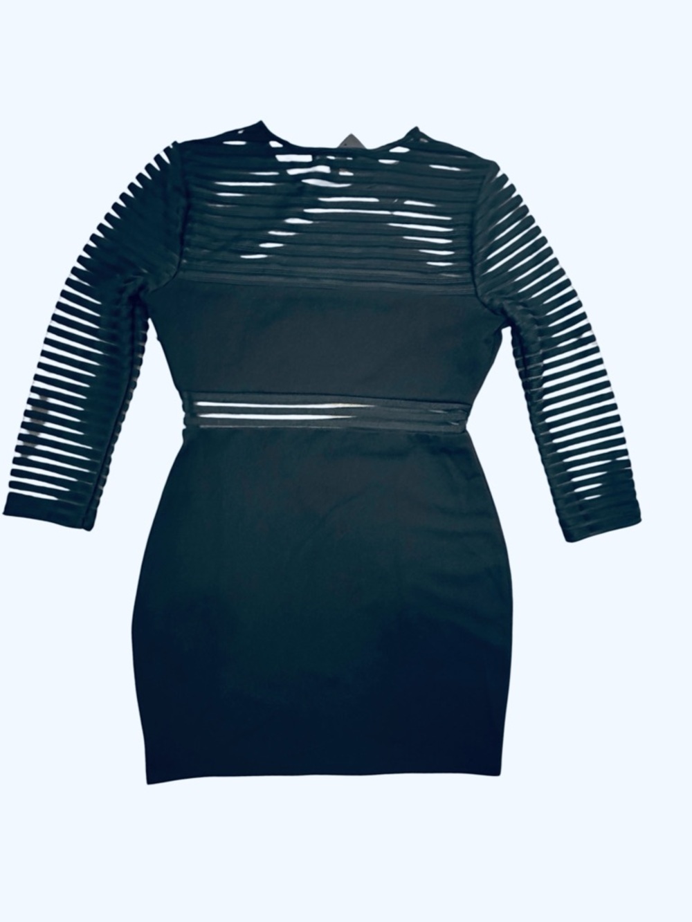Lulu's Black Sheer-Stripe Mesh Lace Long Sleeve Bodycon Dress Sheath Small NWT - Picture 11 of 13